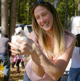 Michelle with chick at pet zoo