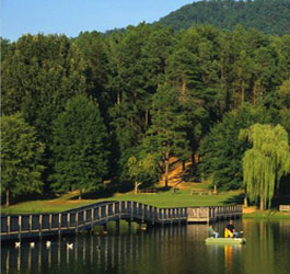 Mountains and lake at James H Sloppy Floyd State Park